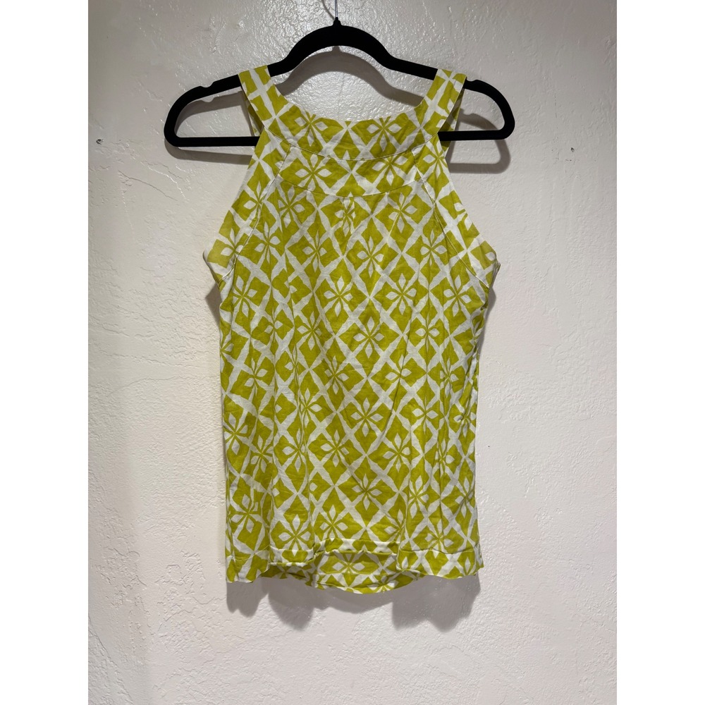 Banana Republic Womens Lime Green White Geometric Tile Halter Tank Top Size‎ M